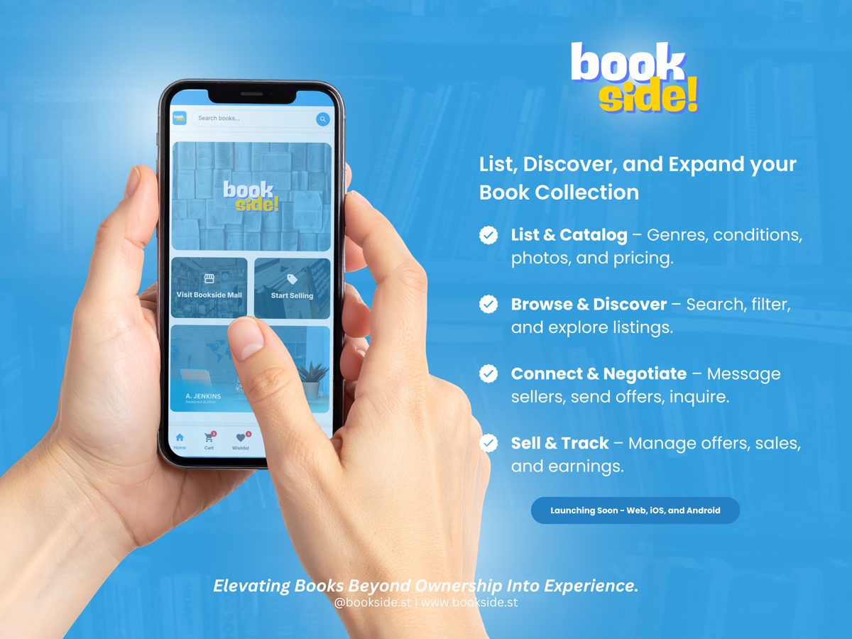 Bookside app interface for buying and selling books